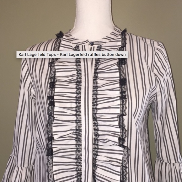 Karl Lagerfield ruffled blouse stripped button - Picture 2 of 5